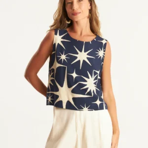 Blusa sem manga estampada sparks Cantão